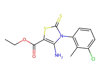 ethyl 4-amino-3-(3-chloro-2-methylphenyl)-2-sulfanylidene-2,3-dihydro-1,3-thiazole-5-carboxylate structure