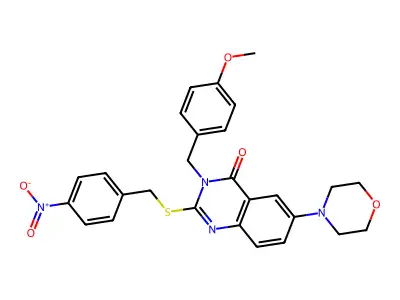 3-[(4-methoxyphenyl)methyl]-6-(morpholin-4-yl)-2-{[(4-nitrophenyl)methyl]sulfanyl}-3,4-dihydroquinazolin-4-one structure