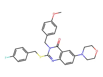 2-((4-fluorobenzyl)thio)-3-(4-methoxybenzyl)-6-morpholinoquinazolin-4(3H)-one structure