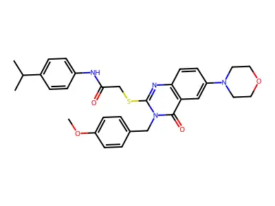 2-({3-[(4-methoxyphenyl)methyl]-6-(morpholin-4-yl)-4-oxo-3,4-dihydroquinazolin-2-yl}sulfanyl)-N-[4-(propan-2-yl)phenyl]acetamide structure