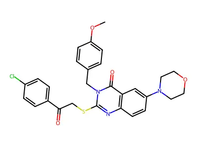 2-{[2-(4-chlorophenyl)-2-oxoethyl]sulfanyl}-3-[(4-methoxyphenyl)methyl]-6-(morpholin-4-yl)-3,4-dihydroquinazolin-4-one structure