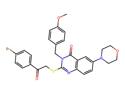 2-{[2-(4-bromophenyl)-2-oxoethyl]sulfanyl}-3-[(4-methoxyphenyl)methyl]-6-(morpholin-4-yl)-3,4-dihydroquinazolin-4-one structure