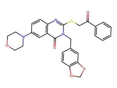 3-[(2H-1,3-benzodioxol-5-yl)methyl]-6-(morpholin-4-yl)-2-[(2-oxo-2-phenylethyl)sulfanyl]-3,4-dihydroquinazolin-4-one structure