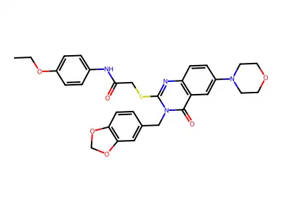 2-({3-[(2H-1,3-benzodioxol-5-yl)methyl]-6-(morpholin-4-yl)-4-oxo-3,4-dihydroquinazolin-2-yl}sulfanyl)-N-(4-ethoxyphenyl)acetamide structure