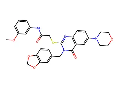 2-({3-[(2H-1,3-benzodioxol-5-yl)methyl]-6-(morpholin-4-yl)-4-oxo-3,4-dihydroquinazolin-2-yl}sulfanyl)-N-(3-methoxyphenyl)acetamide structure