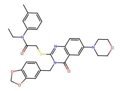 2-({3-[(2H-1,3-benzodioxol-5-yl)methyl]-6-(morpholin-4-yl)-4-oxo-3,4-dihydroquinazolin-2-yl}sulfanyl)-N-ethyl-N-(3-methylphenyl)acetamide structure