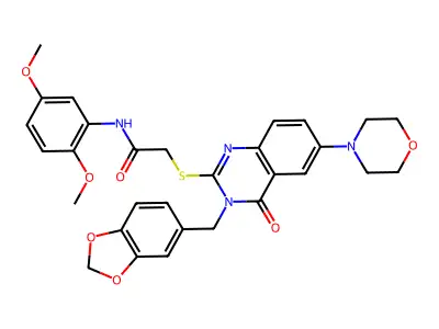 2-({3-[(2H-1,3-benzodioxol-5-yl)methyl]-6-(morpholin-4-yl)-4-oxo-3,4-dihydroquinazolin-2-yl}sulfanyl)-N-(2,5-dimethoxyphenyl)acetamide structure