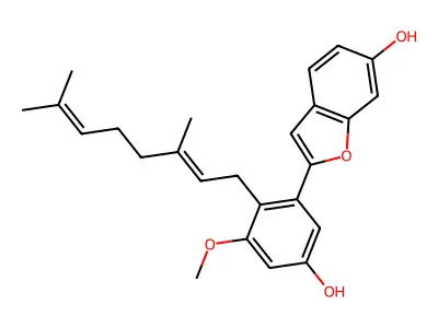 2-[2-(3,7-Dimethylocta-2,6-dienyl)-5-hydroxy-3-methoxyphenyl]-1-benzofuran-6-ol structure