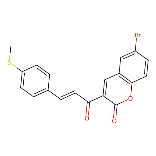 6-bromo-3-[(E)-3-(4-methylsulfanylphenyl)prop-2-enoyl]chromen-2-one structure
