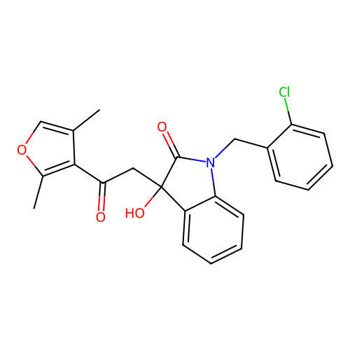 1-(2-chlorobenzyl)-3-[2-(2,4-dimethylfuran-3-yl)-2-oxoethyl]-3-hydroxy-1,3-dihydro-2H-indol-2-one structure