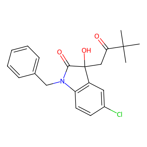 1-Benzyl-5-chloro-3-(3,3-dimethyl-2-oxobutyl)-3-hydroxyindolin-2-one structure
