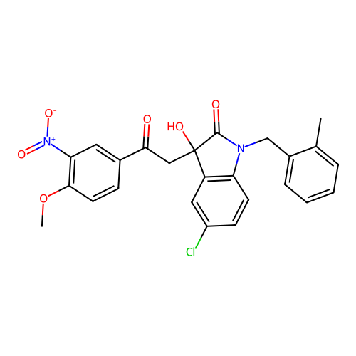 5-chloro-3-hydroxy-3-(2-(4-methoxy-3-nitrophenyl)-2-oxoethyl)-1-(2-methylbenzyl)indolin-2-one structure