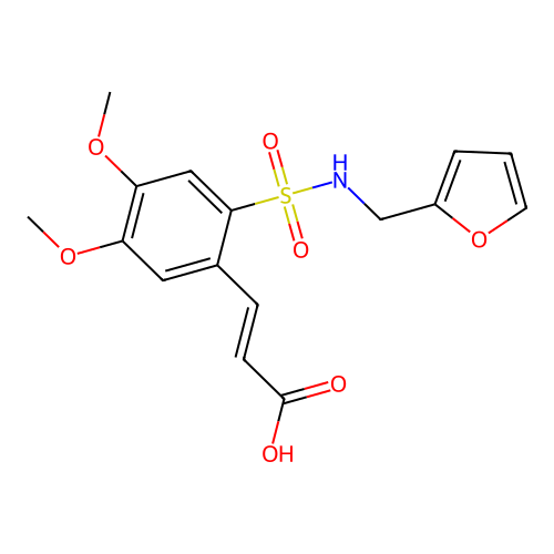 (E)-3-[2-(furan-2-ylmethylsulfamoyl)-4,5-dimethoxyphenyl]prop-2-enoic acid structure