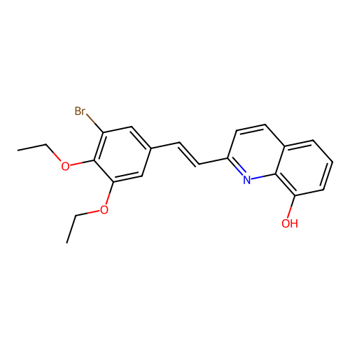 2-[(E)-2-(3-bromo-4,5-diethoxyphenyl)ethenyl]quinolin-8-ol structure