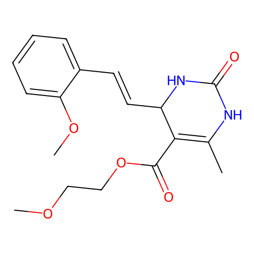 (E)-2-methoxyethyl 4-(2-methoxystyryl)-6-methyl-2-oxo-1,2,3,4-tetrahydropyrimidine-5-carboxylate structure