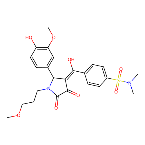 4-(4-hydroxy-2-(4-hydroxy-3-methoxyphenyl)-1-(3-methoxypropyl)-5-oxo-2,5-dihydro-1H-pyrrole-3-carbonyl)-N,N-dimethylbenzenesulfonamide structure