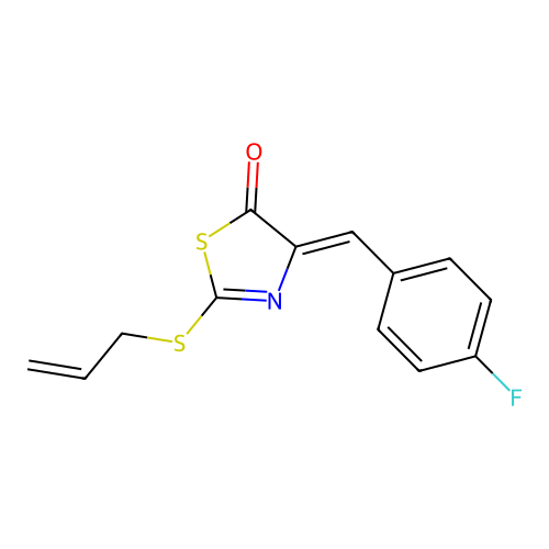 (4Z)-4-(4-fluorobenzylidene)-2-(prop-2-en-1-ylsulfanyl)-1,3-thiazol-5(4H)-one structure
