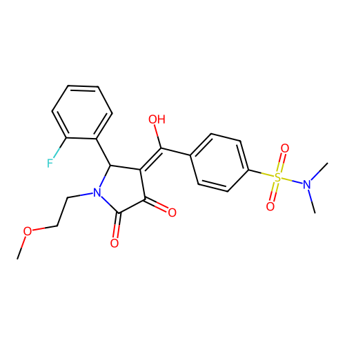 4-(2-(2-fluorophenyl)-4-hydroxy-1-(2-methoxyethyl)-5-oxo-2,5-dihydro-1H-pyrrole-3-carbonyl)-N,N-dimethylbenzenesulfonamide structure