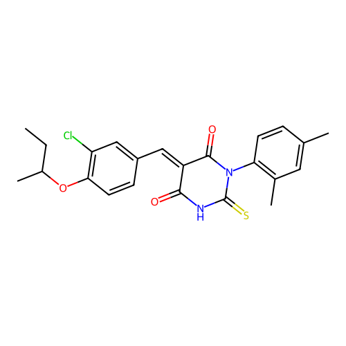 (5E)-5-[(4-butan-2-yloxy-3-chlorophenyl)methylidene]-1-(2,4-dimethylphenyl)-2-sulfanylidene-1,3-diazinane-4,6-dione structure