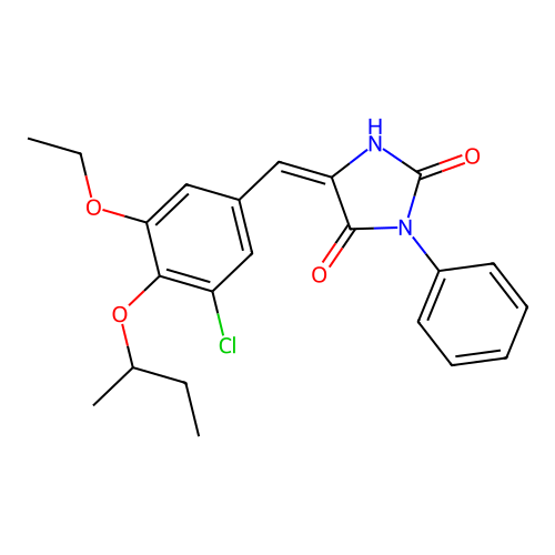 (5E)-5-[4-(butan-2-yloxy)-3-chloro-5-ethoxybenzylidene]-3-phenylimidazolidine-2,4-dione structure