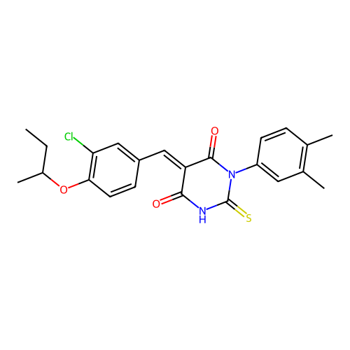 (5E)-5-[(4-butan-2-yloxy-3-chlorophenyl)methylidene]-1-(3,4-dimethylphenyl)-2-sulfanylidene-1,3-diazinane-4,6-dione structure