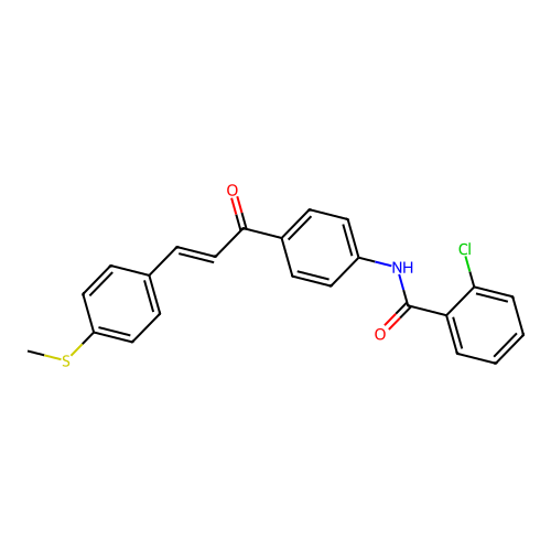 2-chloro-N-[4-[(E)-3-(4-methylsulfanylphenyl)prop-2-enoyl]phenyl]benzamide structure