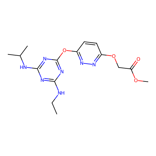 methyl [(6-{[4-(ethylamino)-6-(isopropylamino)-1,3,5-triazin-2-yl]oxy}-3-pyridazinyl)oxy]acetate structure