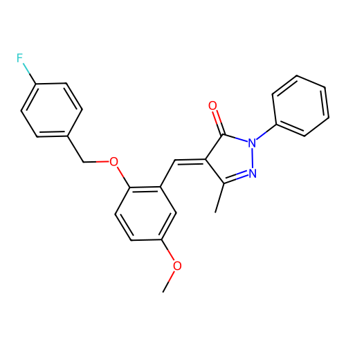 (4E)-4-[[2-[(4-fluorophenyl)methoxy]-5-methoxyphenyl]methylidene]-5-methyl-2-phenylpyrazol-3-one structure