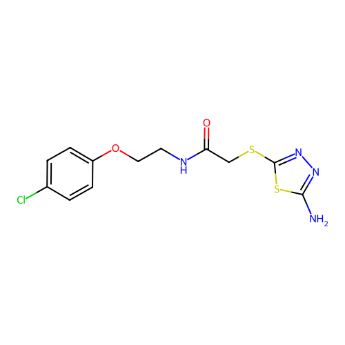 2-[(5-amino-1,3,4-thiadiazol-2-yl)sulfanyl]-N-[2-(4-chlorophenoxy)ethyl]acetamide structure
