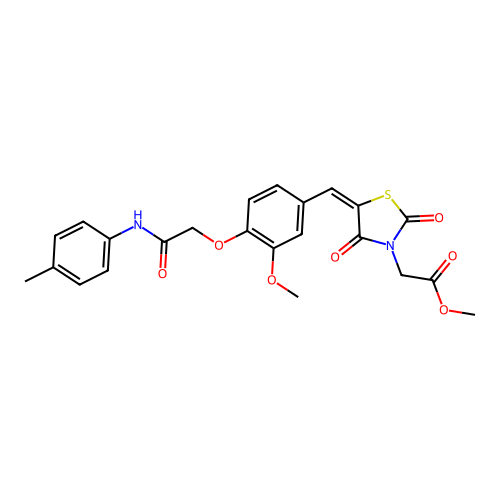 methyl [(5E)-5-(3-methoxy-4-{2-[(4-methylphenyl)amino]-2-oxoethoxy}benzylidene)-2,4-dioxo-1,3-thiazolidin-3-yl]acetate structure