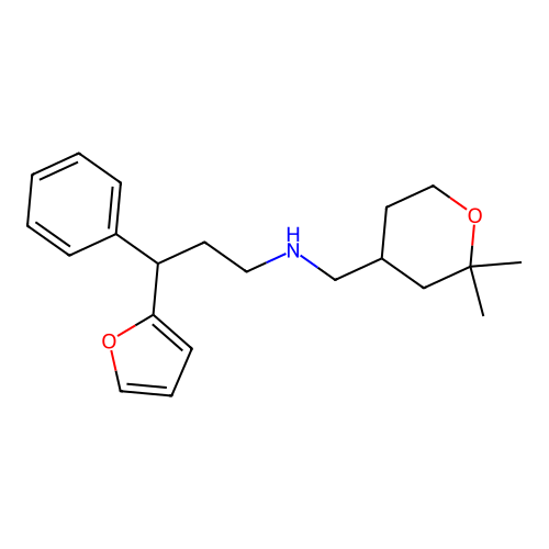 N-[(2,2-dimethyloxan-4-yl)methyl]-3-(2-furyl)-3-phenyl-propan-1-amine structure
