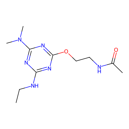 N-[2-(4-Dimethylamino-6-ethylamino-[1,3,5]triazin-2-yloxy)-ethyl]-acetamide structure