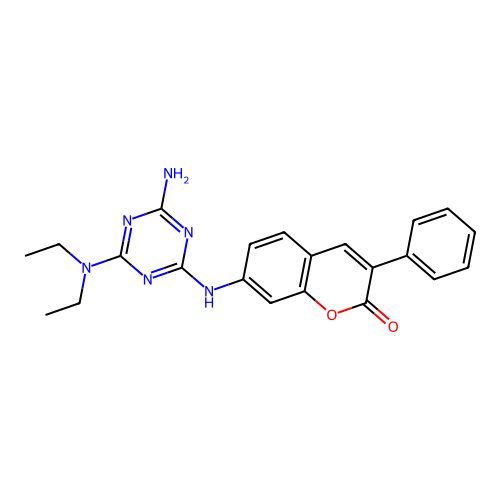 7-{[4-amino-6-(diethylamino)-1,3,5-triazin-2-yl]amino}-3-phenyl-2H-chromen-2-one structure