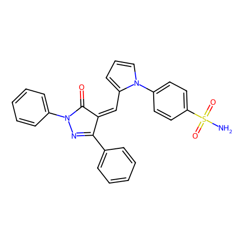 4-[2-[(Z)-(5-oxo-1,3-diphenylpyrazol-4-ylidene)methyl]pyrrol-1-yl]benzenesulfonamide structure