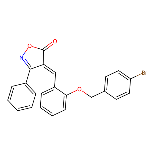 (4E)-4-[[2-[(4-bromophenyl)methoxy]phenyl]methylidene]-3-phenyl-1,2-oxazol-5-one structure