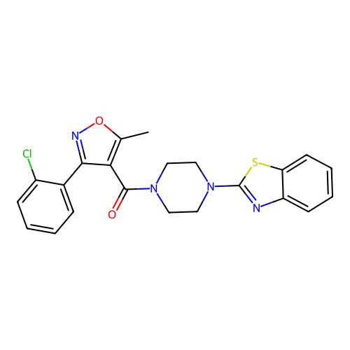(4-(benzo[d]thiazol-2-yl)piperazin-1-yl)(3-(2-chlorophenyl)-5-methylisoxazol-4-yl)methanone structure