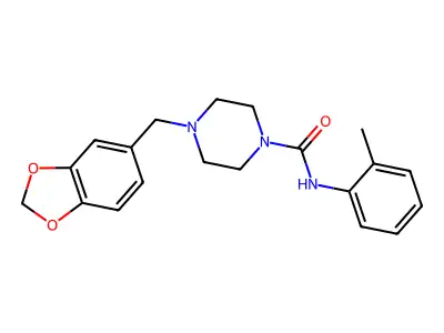 4-(1,3-benzodioxol-5-ylmethyl)-N-(2-methylphenyl)piperazine-1-carboxamide structure