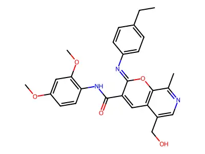 (2Z)-N-(2,4-dimethoxyphenyl)-2-[(4-ethylphenyl)imino]-5-(hydroxymethyl)-8-methyl-2H-pyrano[2,3-c]pyridine-3-carboxamide structure