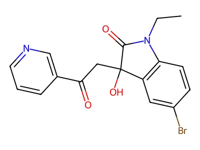 5-Bromo-1-ethyl-3-hydroxy-3-(2-oxo-2-pyridin-3-ylethyl)indol-2-one structure