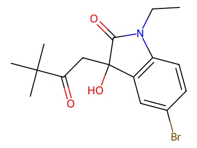 5-bromo-3-(3,3-dimethyl-2-oxobutyl)-1-ethyl-3-hydroxy-1,3-dihydro-2H-indol-2-one structure