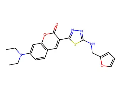 7-(diethylamino)-3-(5-((furan-2-ylmethyl)amino)-1,3,4-thiadiazol-2-yl)-2H-chromen-2-one structure