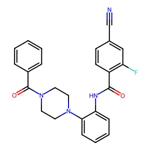 N-[2-(4-benzoyl-1-piperazinyl)phenyl]-4-cyano-2-fluorobenzamide structure