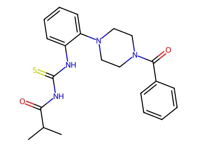 N-[[2-(4-benzoylpiperazin-1-yl)phenyl]carbamothioyl]-2-methylpropanamide structure