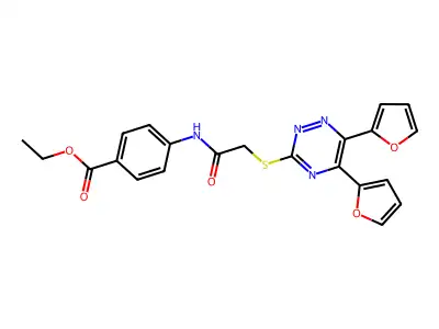 Ethyl 4-[2-(5,6-di(2-furyl)-1,2,4-triazin-3-ylthio)acetylamino]benzoate structure