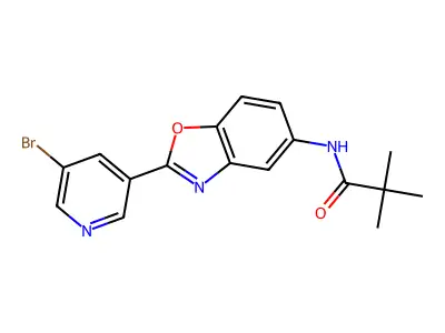 N-[2-(5-bromopyridin-3-yl)-1,3-benzoxazol-5-yl]-2,2-dimethylpropanamide structure