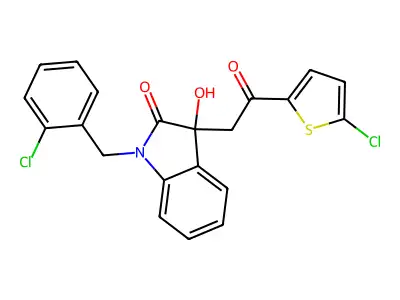 1-[(2-chlorophenyl)methyl]-3-[2-(5-chlorothiophen-2-yl)-2-oxoethyl]-3-hydroxyindol-2-one structure