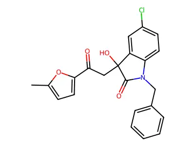 1-Benzyl-5-chloro-3-hydroxy-3-[2-(5-methylfuran-2-yl)-2-oxoethyl]indol-2-one structure