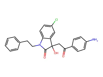 3-[2-(4-aminophenyl)-2-oxoethyl]-5-chloro-3-hydroxy-1-(2-phenylethyl)-1,3-dihydro-2H-indol-2-one structure