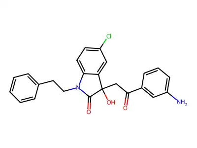 3-[2-(3-aminophenyl)-2-oxoethyl]-5-chloro-3-hydroxy-1-(2-phenylethyl)-1,3-dihydro-2H-indol-2-one structure