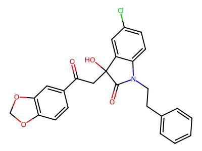 3-[2-(1,3-benzodioxol-5-yl)-2-oxoethyl]-5-chloro-3-hydroxy-1-(2-phenylethyl)-1,3-dihydro-2H-indol-2-one structure